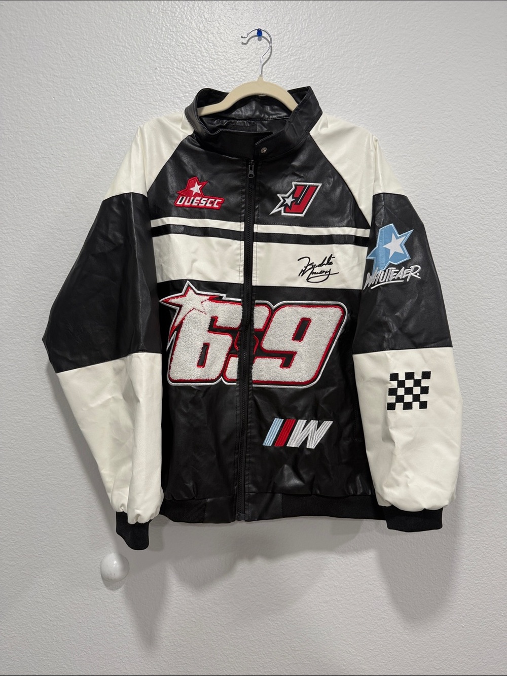 Fashion Nova Racing Patch Bomber Jacket - Picture 2 of 6